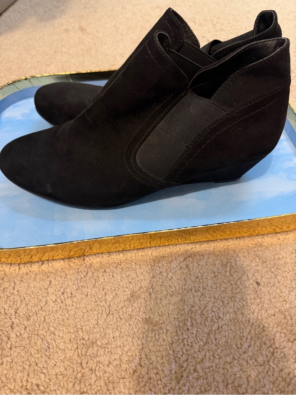 Like New Croft and Barrow Black Suede Chelsea Wedge Ankle Boots - Women size 10